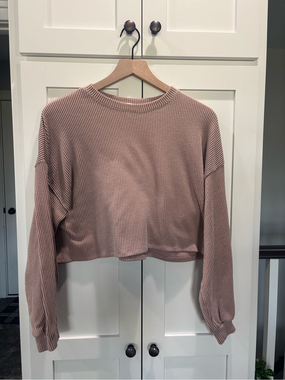 🌸bohme Ribbed Cropped Long-Sleeve Top - Mauve Pink